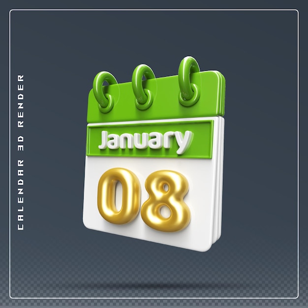 8 gennaio calendario icon 3d render