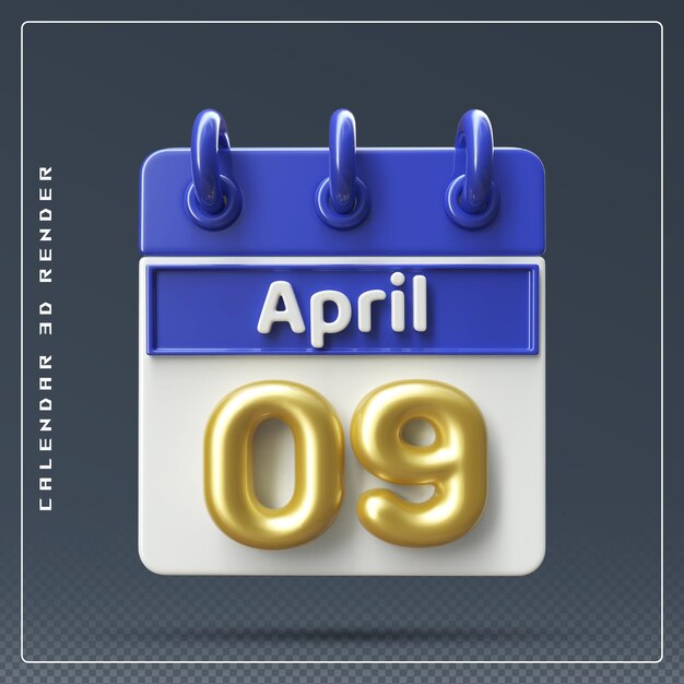 PSD 9 april kalender met checklistpictogram 3d render