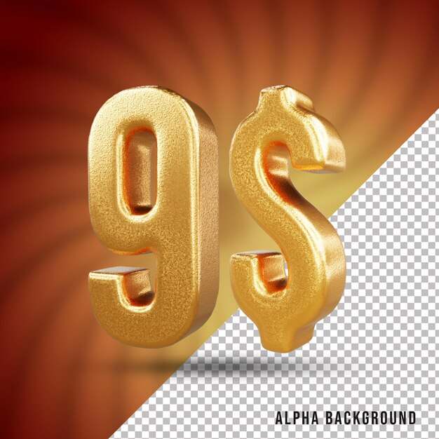 PSD 9 dollar 3d number gold text effect