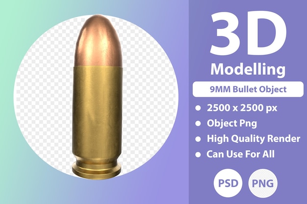 9 mm kogel 3d-modellering