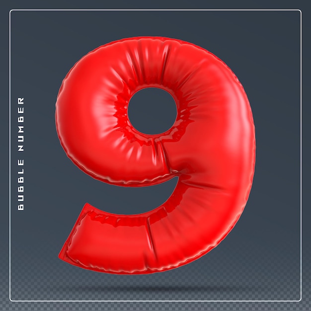 PSD 9 number bubble red 3d render
