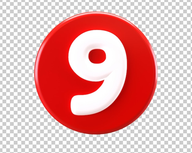 9 number ninie red circle icon 3d