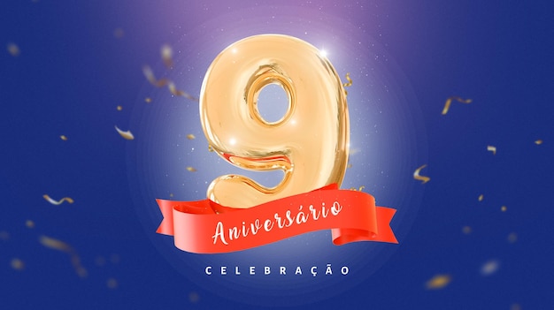 Banner di anniversario di 9 anni