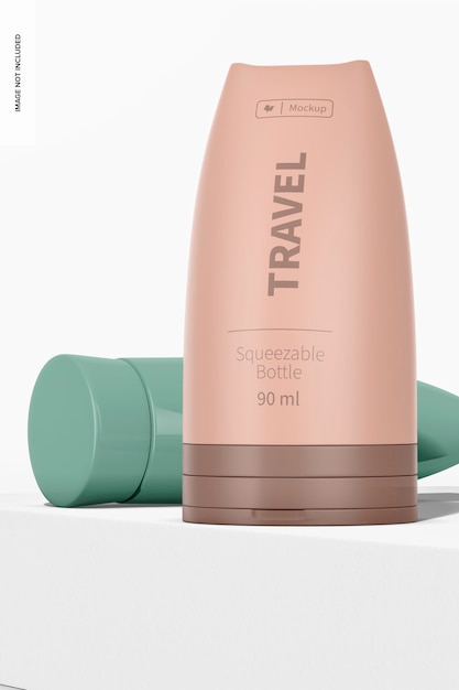 90 ml silicone travel squeezable bottles mockup, standing and dropped