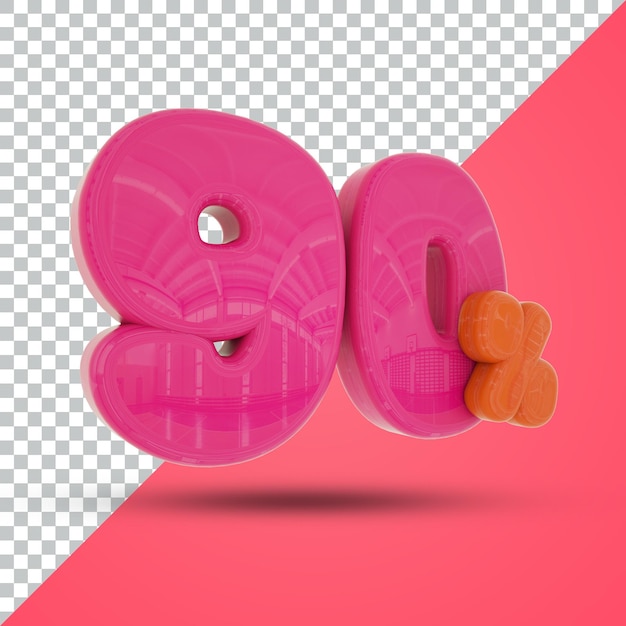 PSD 90 percent 3d render with orange background