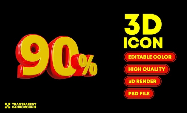 90 percent discount 3d rendering icon text editable color high quality