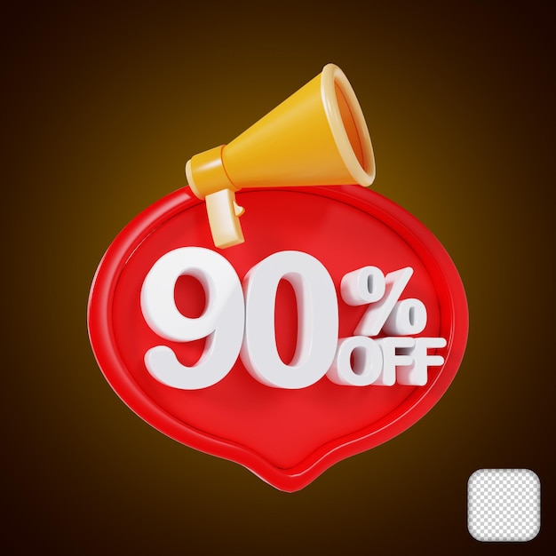 90 Percent Off Sale with Megaphone Discount 3d illustration