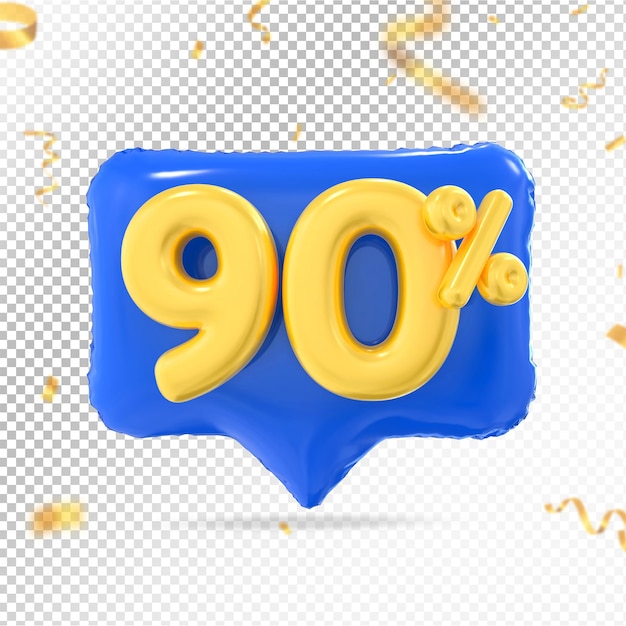 90 percent offer in blue 3d rendering