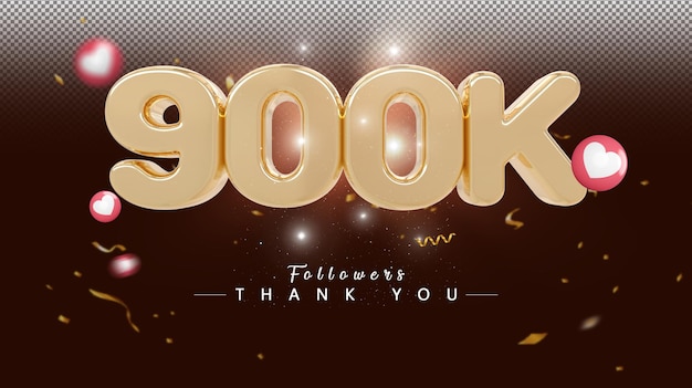 900k follower number gold 3d