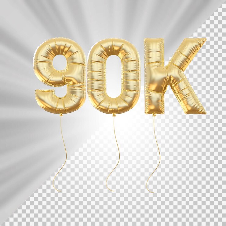 PSD 90k følgere gullballonger nummer 3d