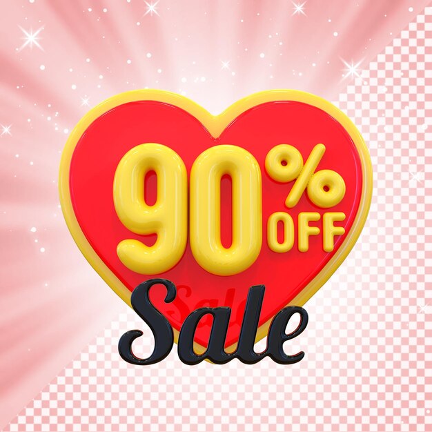 PSD 90percent promotion heart label 3d