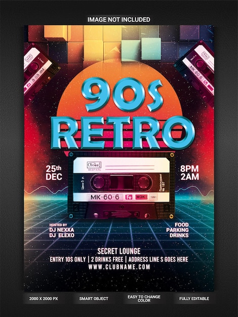 90年代のレトロ パーティー フライヤー テンプレート