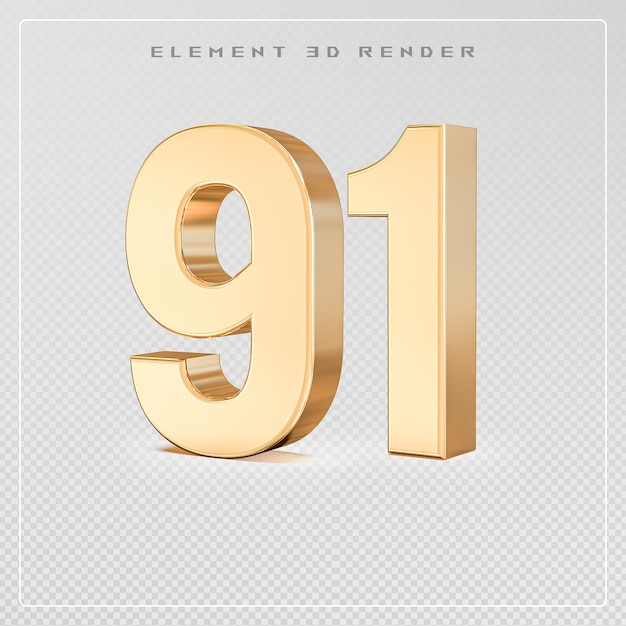 PSD 91 number golden 3d render