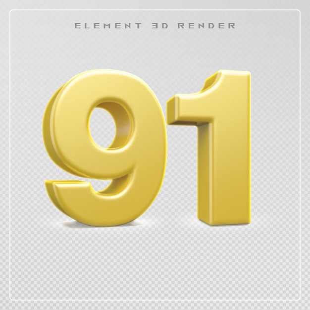 PSD 91 number golden 3d render