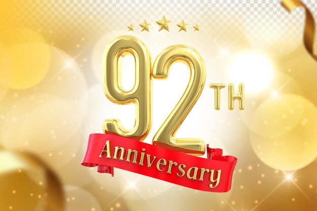 PSD 92th anniversary gold banner 3d