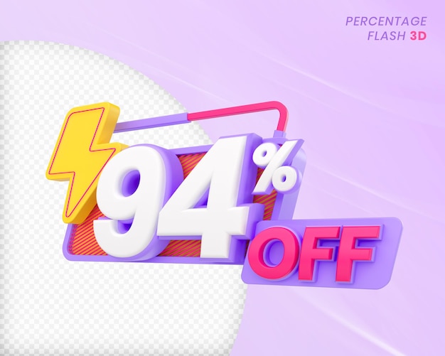 94 Percent off with flash element 3D Render Premium PSD