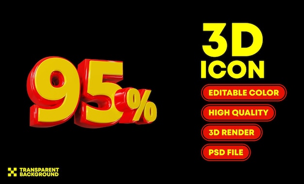 95 percent discount 3d rendering icon text editable color high quality