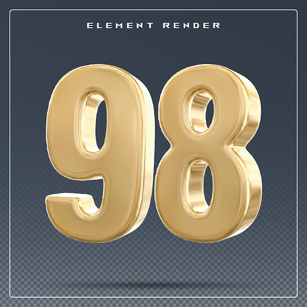 Premium PSD | 98 number gold 3d render