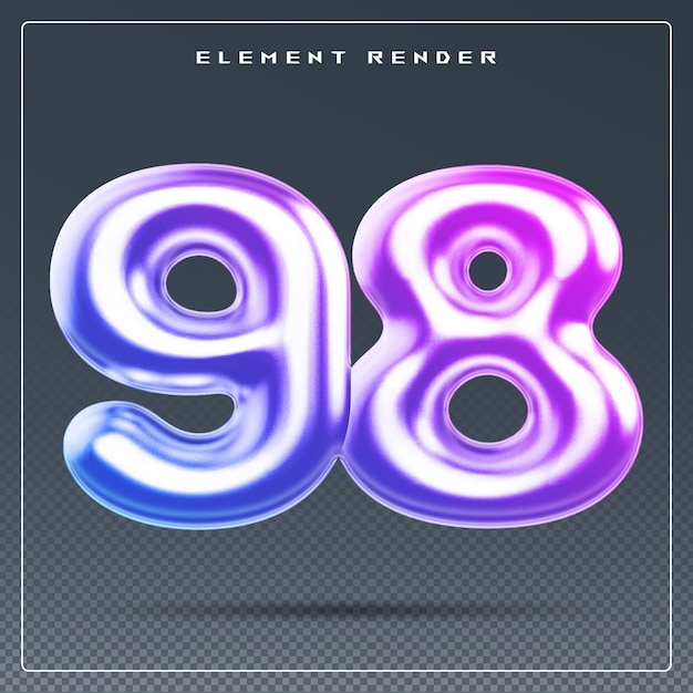 PSD 98 number gradient 3d render