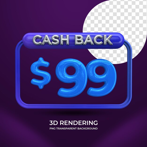 99 dollari cash back 3d rendering isolato sfondo trasparente