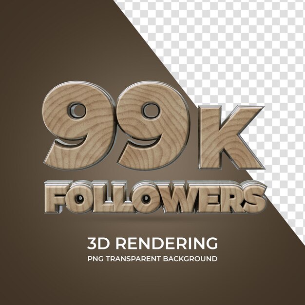 99k followers 3d rendering isolated transparent background wood style