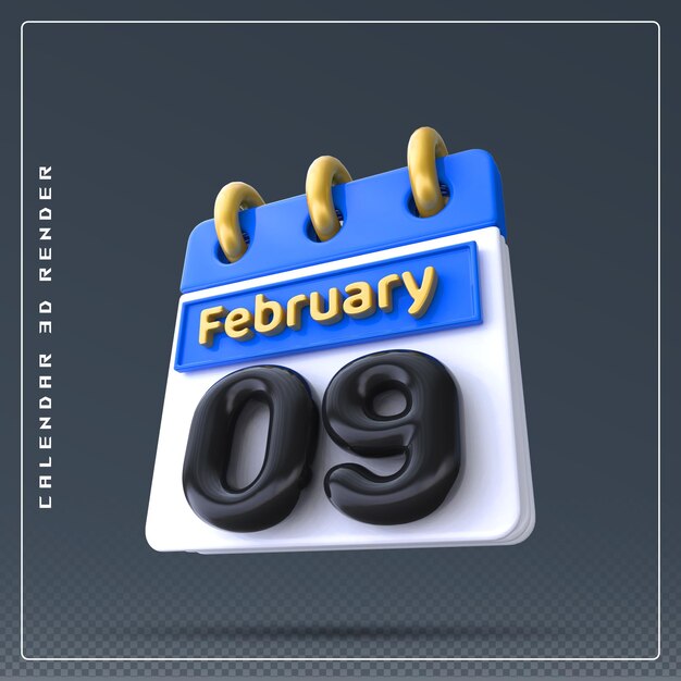 PSD 9th february calendar icon 3d render