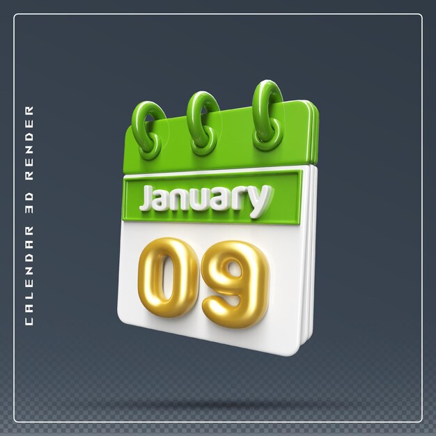 9 января календарный иконка 3d-рендер