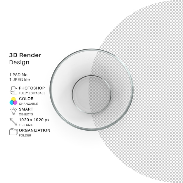 PSD 3d レンダリング デザインが中央に丸いガラスで表示されます。