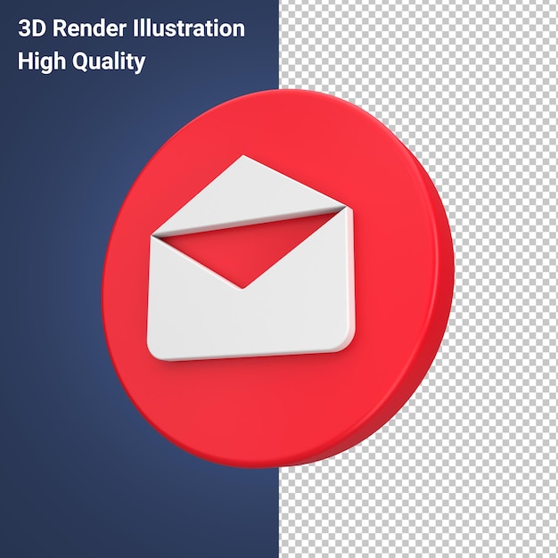 A 3d rendered email icon in red button