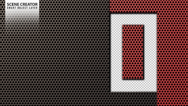 PSD Трехмерное изображение числа 0, сделанное из черной и красной стальной сетчатой пластины.