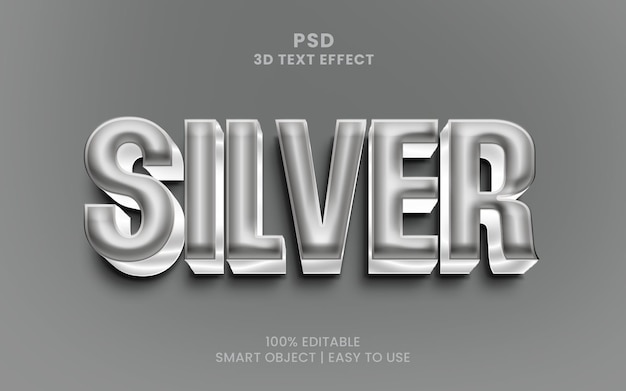 PSD シルバーの文字が付いた 3d テキスト効果