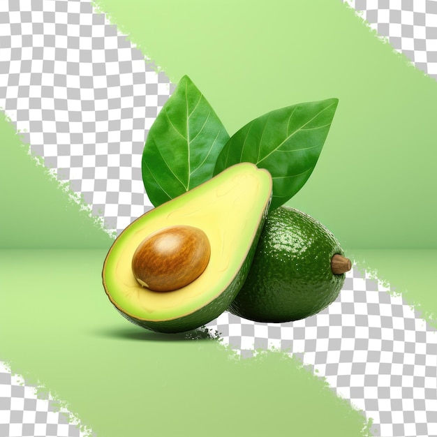 Авокадо на зеленом фоне и половина авокадо.