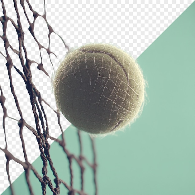 a ball is in the net and the net is in the foreground