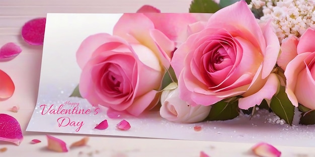 PSD Баннер с букетом розовых цветов для валентинки