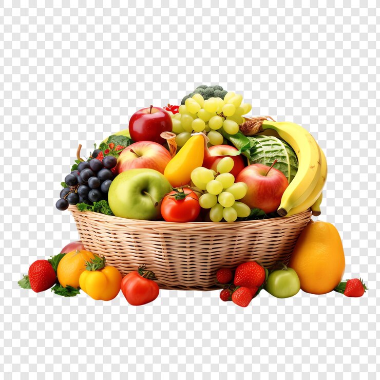 PSD a basket of fruit including bananas apples and bananas