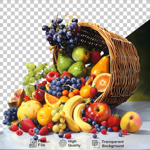 PSD Корзина с фруктами, выделенная на прозрачном фоне с файлом png