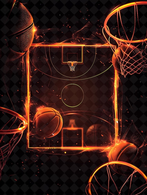 PSD Баскетбольный гол показан в квадрате с сетью в центре