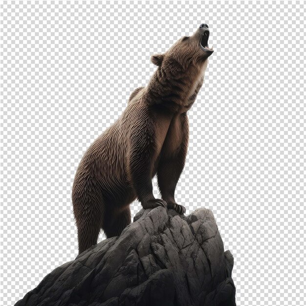PSD 熊が岩の上に立ってカメラを見上げる