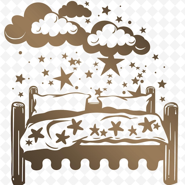 PSD Кровать с облаком, на котором написано 