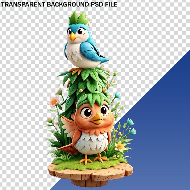 PSD a bird and a bird on a tree stump