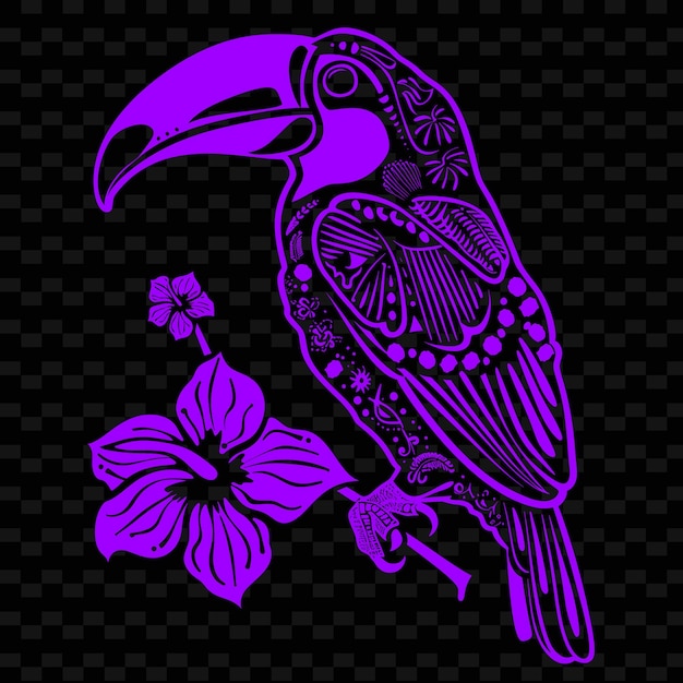 PSD 青と紫の背景の花と花を持つ鳥