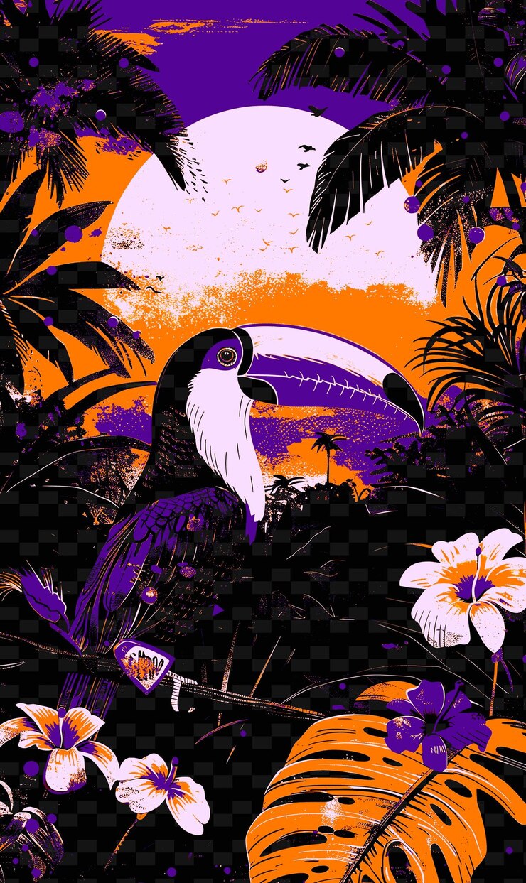 PSD a bird with a tropical flower in the middle of it