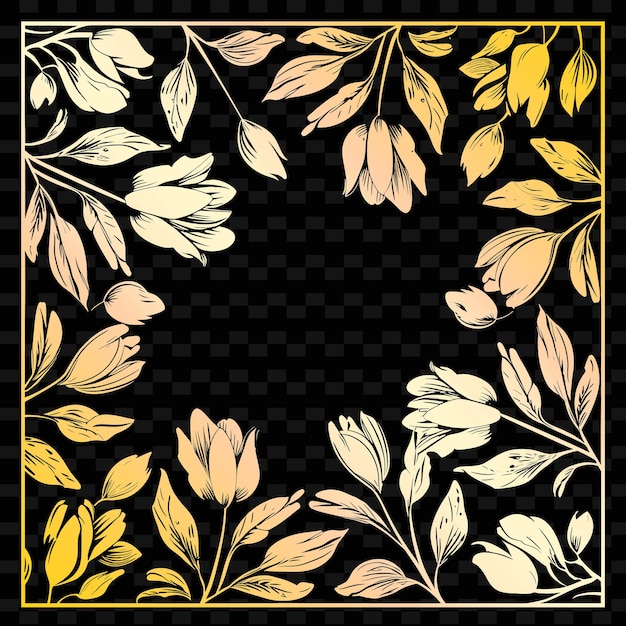 PSD 中央に花のデザインのある黒と金のフレーム