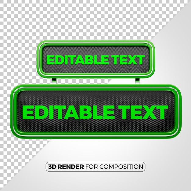 A black and green 3D frame with editable texts for compositing