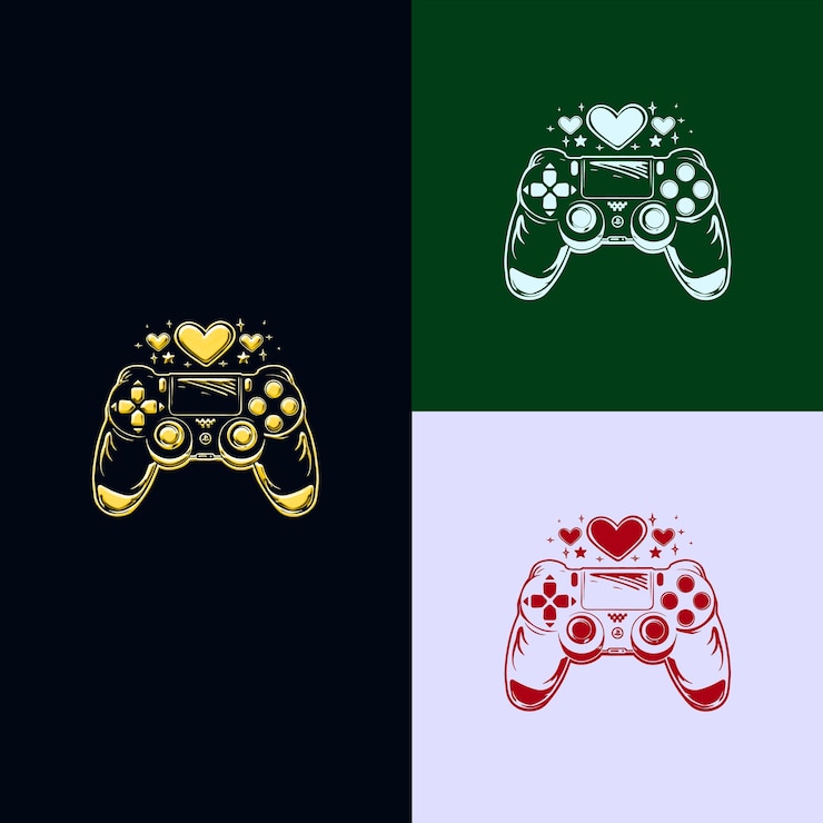 PSD a black and green background with a video game controller and a heart on it