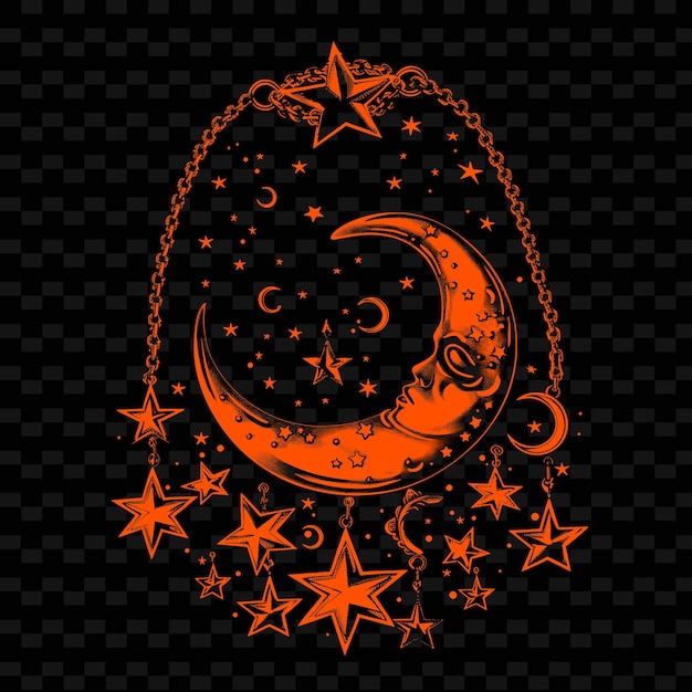 星と黒い背景を持つ黒とオレンジ色の月