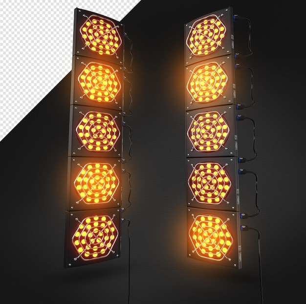 a black and white photo of a set of lights that are lit up.