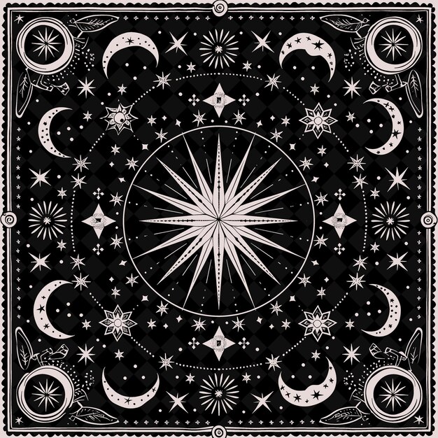 PSD Черно-белая фотография звездообразного дизайна с луной и звездами