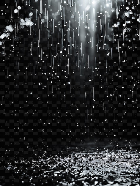 PSD a black and white photo of rain drops falling on a black background