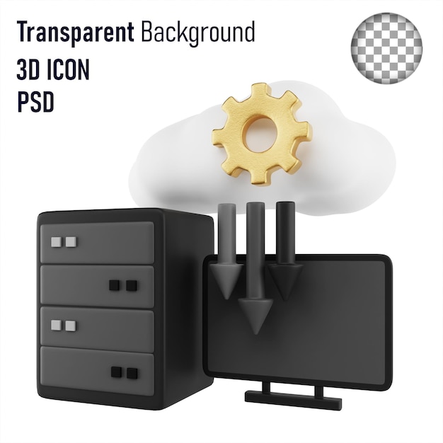 a black desk with a white cloud and a black box with a gears on it
